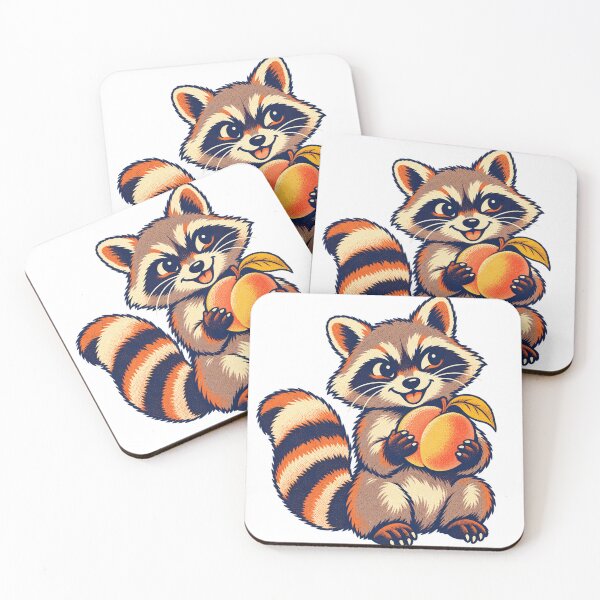 Item preview, Peachy Raccoon - Retro Fruit Friend designed and sold by UrbanCanvvas.