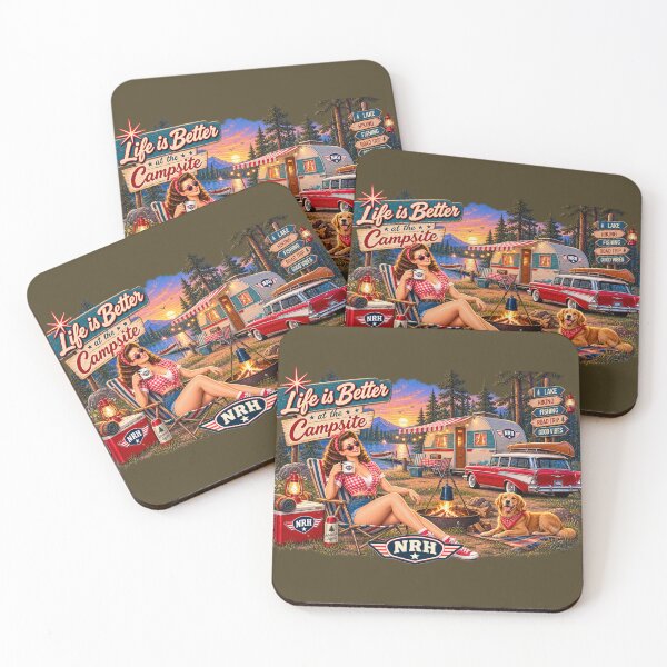 Item preview, NRH Life is Better at the Campsite Vintage Pinup Camping Retro Camper Sign designed and sold by Normandy Road Heritage.