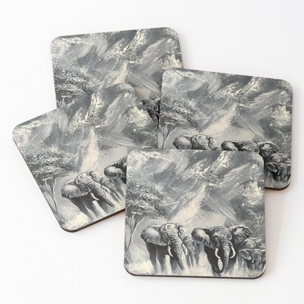 Item preview, ⁠Black and White Elephant Herd Acrylic Painting Art⁠ designed and sold by Julia9632.