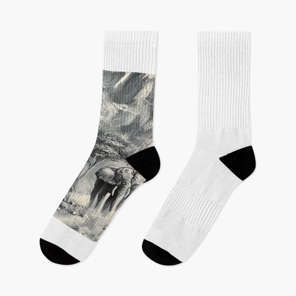Item preview, ⁠Black and White Elephant Herd Acrylic Painting Art⁠ designed and sold by Julia9632.