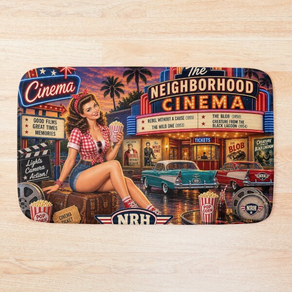 Item preview, NRH The Neighborhood Cinema Vintage Drive-In Movie Night Pinup Sign designed and sold by Normandy Road Heritage.