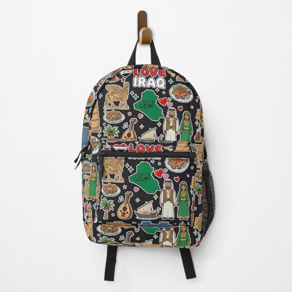 Item preview, Love Iraq Aesthetic Dark Culture Doodles & Iconic Ancient Landmarks  معالم وحضارة بلاد الرافدين والعراق - رسم كرتوني على خلفية داكنة designed and sold by mashmosh.