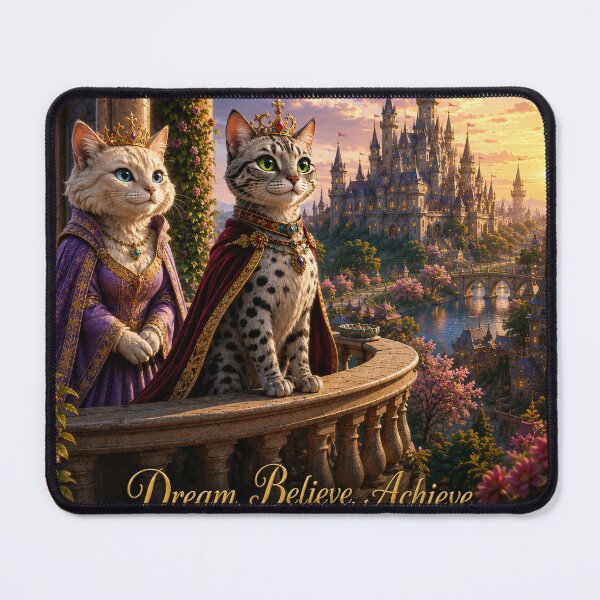 Item preview, Dream Believe Achieve - Royal Cats Fantasy Castle Art designed and sold by shopevermint.