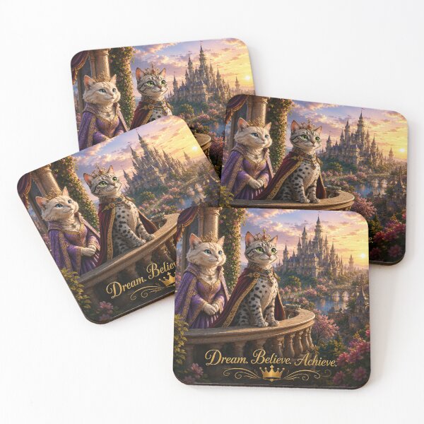 Item preview, Dream Believe Achieve - Royal Cats Fantasy Castle Art designed and sold by shopevermint.