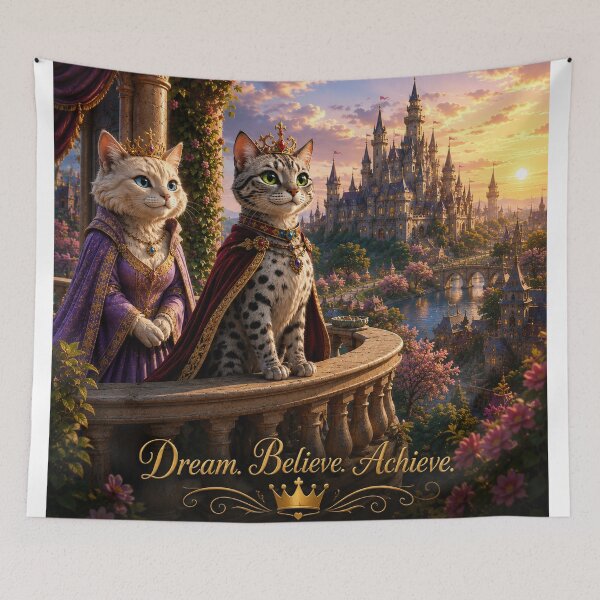 Item preview, Dream Believe Achieve - Royal Cats Fantasy Castle Art designed and sold by shopevermint.