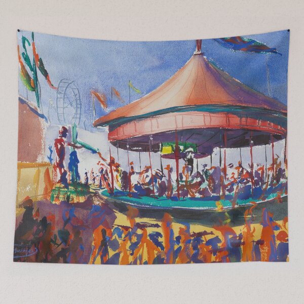 Item preview, Coney Island Carousel Merry Go Round carnival amusement park fine art landscape painting by Dodge Macnight designed and sold by Jéanpaul  Ferro.