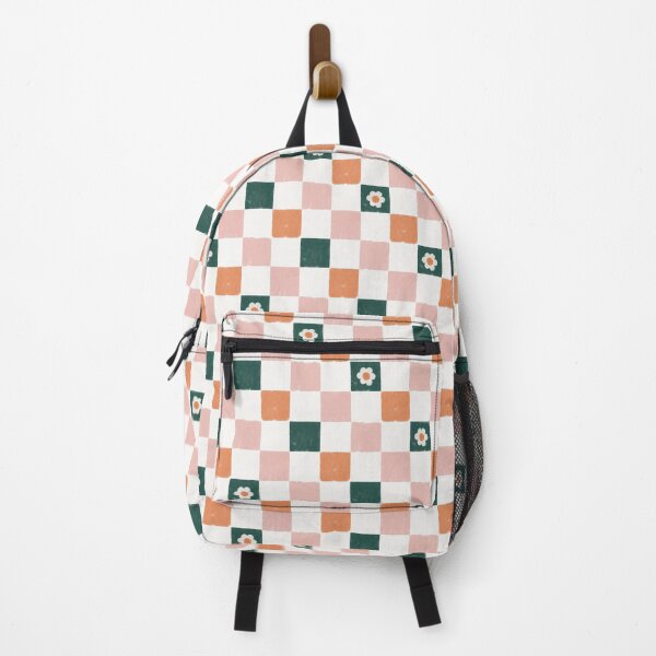 Item preview, Retro Floral Checkerboard Pattern Pink Terracotta Daisy designed and sold by Angie-Atelier.