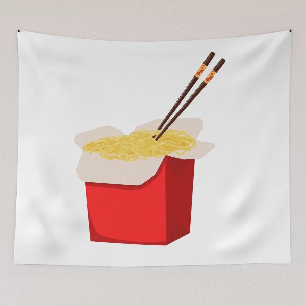 Item preview, Plain Asian Noodles in Paper Takeout Box with Floral Chopsticks – Cutout designed and sold by EmeraldeaArt.