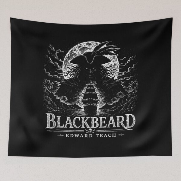 Item preview, Blackbeard Edward Teach Pirate Ship Full Moon Vintage Dark Graphic Art designed and sold by DienesAngele.