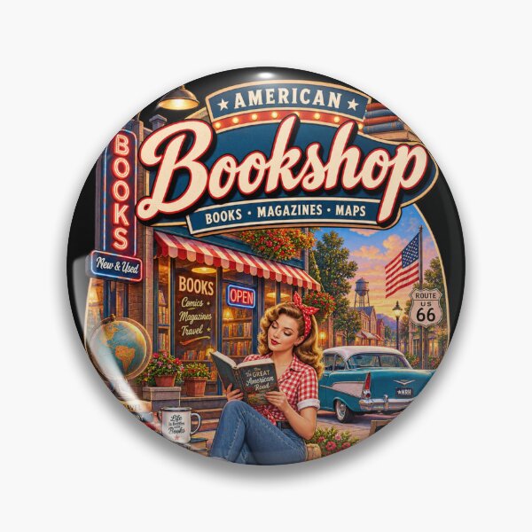 Aperçu de l'œuvre NRH Bookshop Books Magazines Maps Vintage Pinup Reading Retro Bookstore Sign créée et vendue par Normandy Road Heritage™ - Vintage Garage Art.