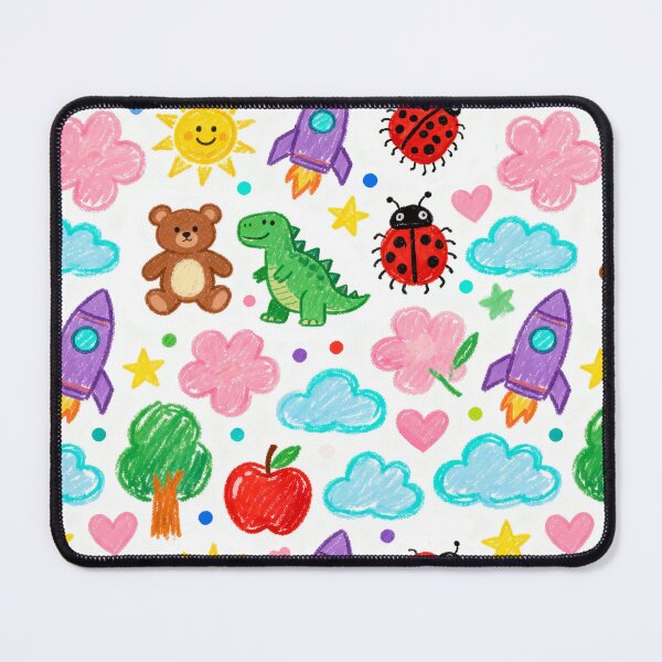 Item preview, Kids Crayon Drawing Pattern with Cute Teddy Bear, Dinosaur and Rocket designed and sold by Mike Kiev art.
