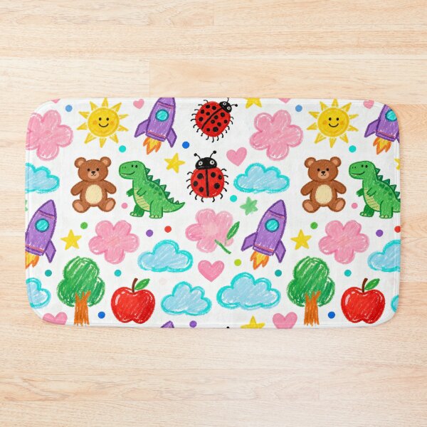 Item preview, Kids Crayon Drawing Pattern with Cute Teddy Bear, Dinosaur and Rocket designed and sold by Mike Kiev art.