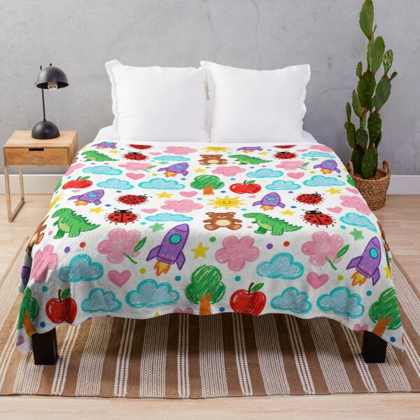 Item preview, Kids Crayon Drawing Pattern with Cute Teddy Bear, Dinosaur and Rocket designed and sold by Mike Kiev art.