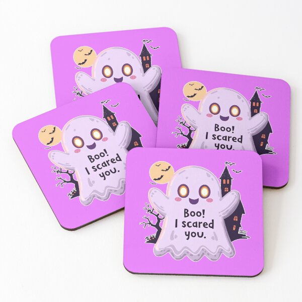 Item preview, Boo! I Scare You: A Friendly Purple Kawaii Ghost in Front of a Haunted House and the Halloween Moon designed and sold by Creative StudioK.