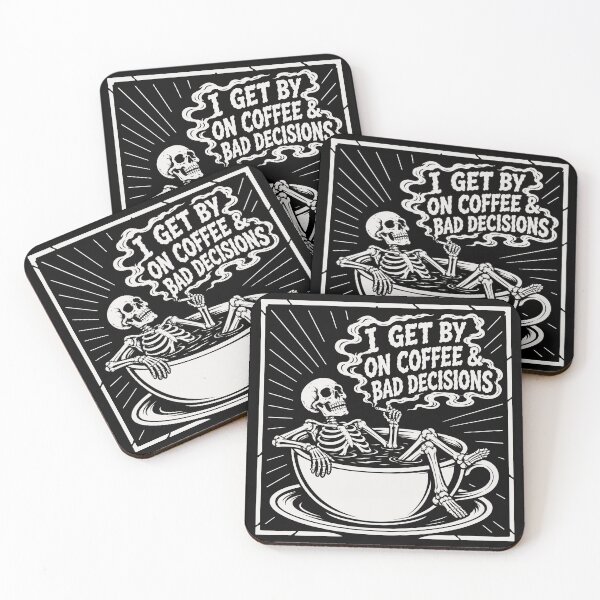 Item preview, I Get By on Coffee & Bad Decisions – Funny Skeleton Coffee Dark Humor designed and sold by Leeded.