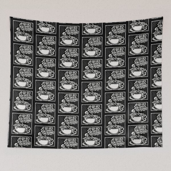 Item preview, I Get By on Coffee & Bad Decisions – Funny Skeleton Coffee Dark Humor designed and sold by Leeded.