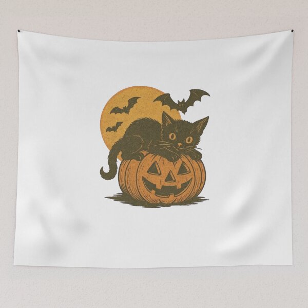 Item preview, Black Cat Halloween – Vintage Pumpkin Cat, Moon & Bats designed and sold by roartusa.
