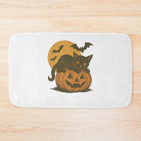 Item preview, Black Cat Halloween – Vintage Pumpkin Cat, Moon & Bats designed and sold by roartusa.