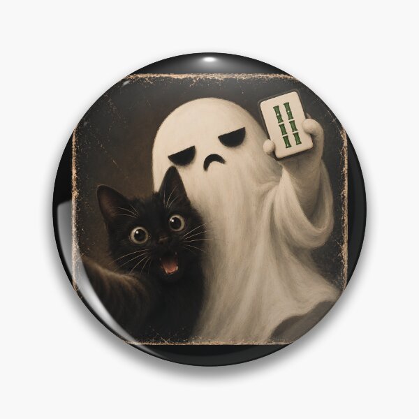 Item preview, Bam Boo Cat Selfie Ghost Mahjong Tile Player Spooky Season designed and sold by SunfullyYours.