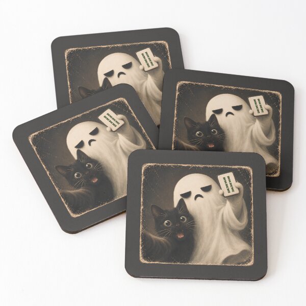 Item preview, Bam Boo Cat Selfie Ghost Mahjong Tile Player Spooky Season designed and sold by SunfullyYours.