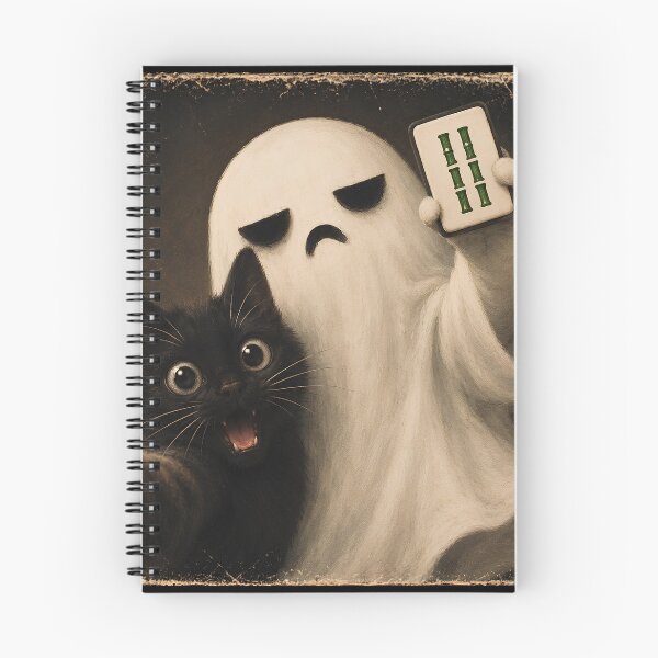 Item preview, Bam Boo Cat Selfie Ghost Mahjong Tile Player Spooky Season designed and sold by SunfullyYours.