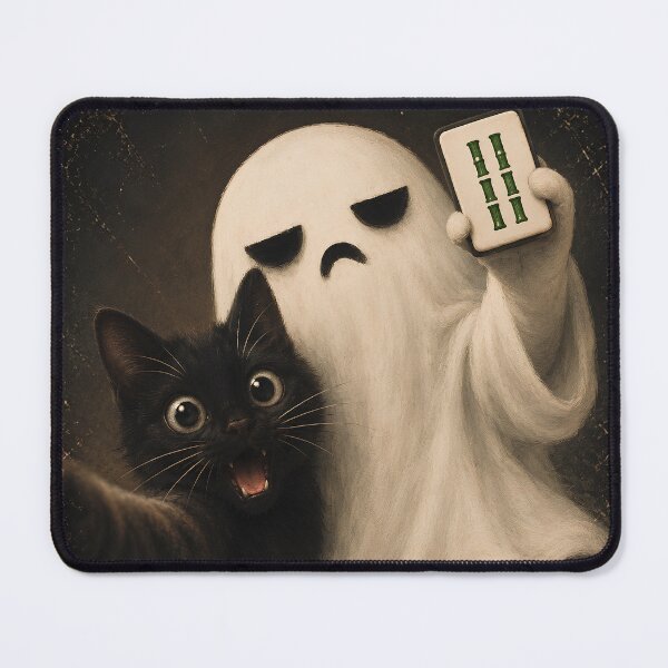 Item preview, Bam Boo Cat Selfie Ghost Mahjong Tile Player Spooky Season designed and sold by SunfullyYours.