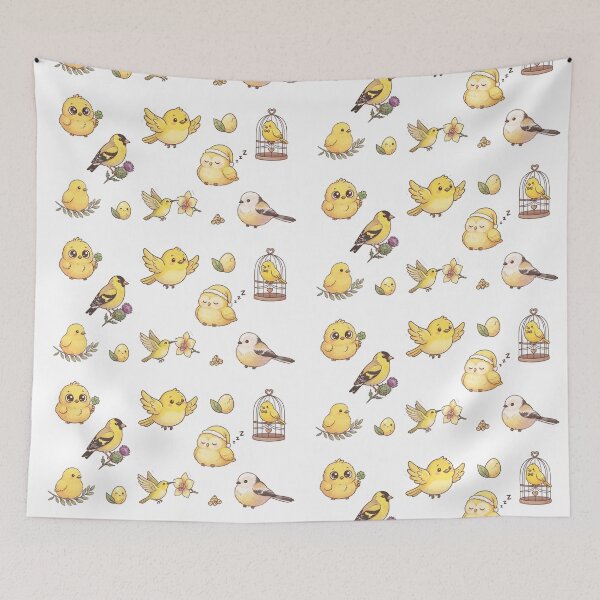 Item preview, Cute Yellow Birds Goldfinch Hummingbird Birdcage Pastel Aesthetic designed and sold by Rehnair.