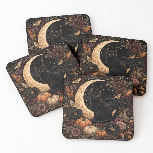 Item preview, Botanical Black Cat – Celestial Autumn Moon Garden Art designed and sold by astersgraphics.