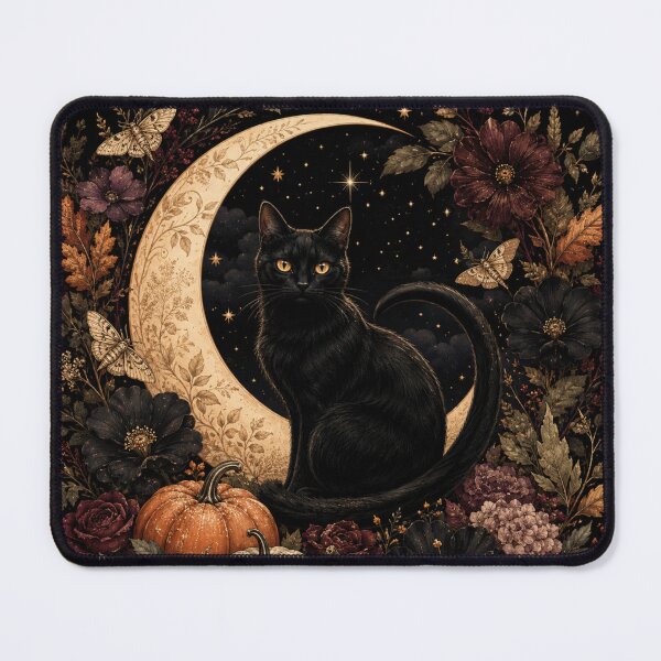 Item preview, Botanical Black Cat – Celestial Autumn Moon Garden Art designed and sold by astersgraphics.