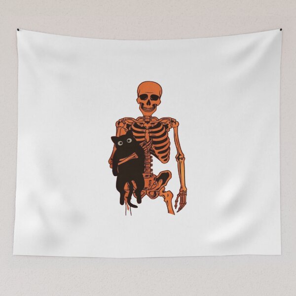 Item preview, Skeleton and Black Cat – Cute Spooky Halloween Cat Design designed and sold by roartusa.