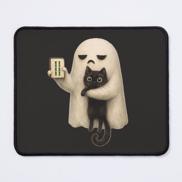 Item preview, Bam Boo Tile Player Halloween Ghost Mahjong Cat Fall Season designed and sold by SunfullyYours.