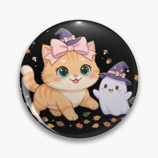 Item preview, Witch Cat and Cute Ghost Friends Halloween designed and sold by Moody Vibes Studio.