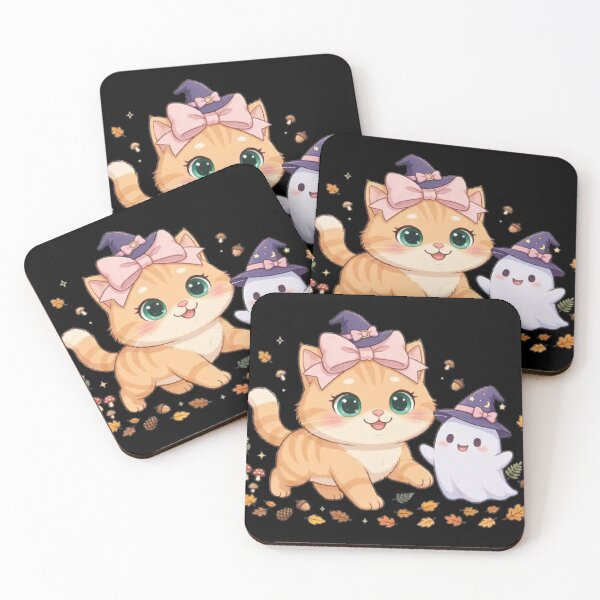 Item preview, Witch Cat and Cute Ghost Friends Halloween designed and sold by Moody Vibes Studio.