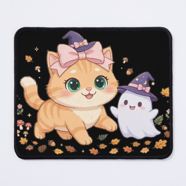 Item preview, Witch Cat and Cute Ghost Friends Halloween designed and sold by Moody Vibes Studio.