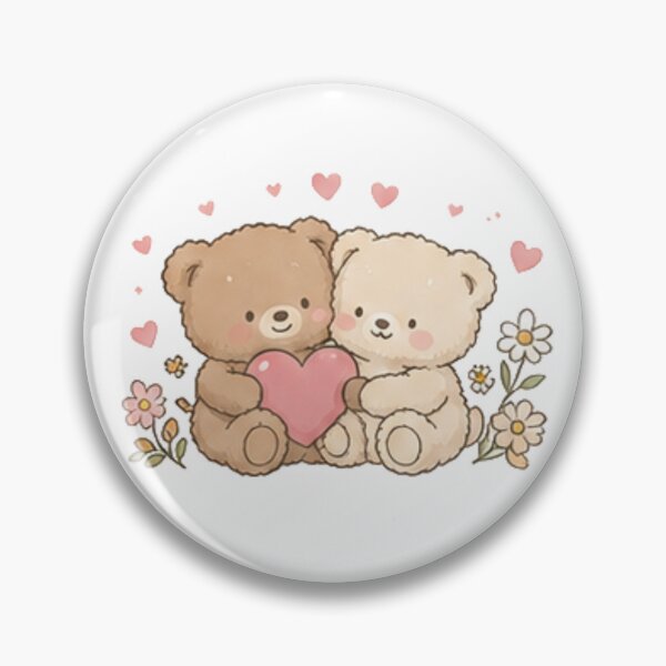 Item preview, Cute Teddy Bear Couple Holding Heart Daisy Flower Love designed and sold by Rehnair.
