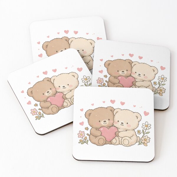 Item preview, Cute Teddy Bear Couple Holding Heart Daisy Flower Love designed and sold by Rehnair.