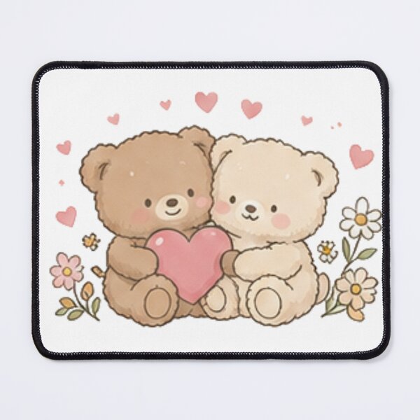 Item preview, Cute Teddy Bear Couple Holding Heart Daisy Flower Love designed and sold by Rehnair.