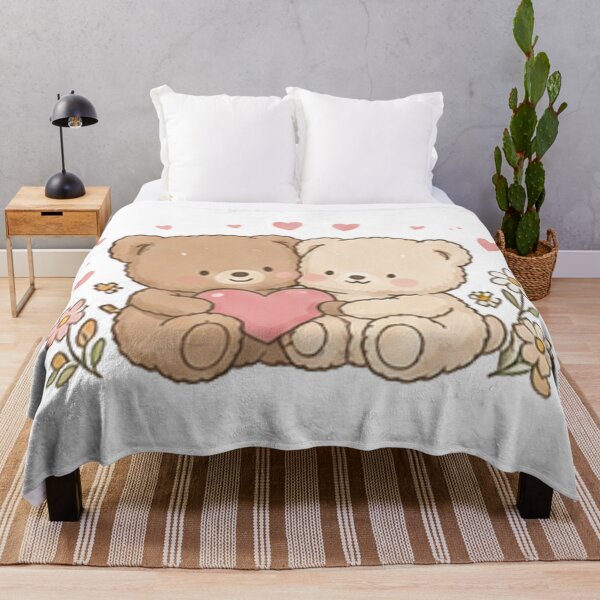 Item preview, Cute Teddy Bear Couple Holding Heart Daisy Flower Love designed and sold by Rehnair.