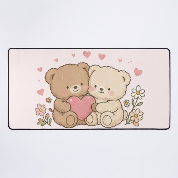 Item preview, Cute Teddy Bear Couple Holding Heart Daisy Flower Love designed and sold by Rehnair.