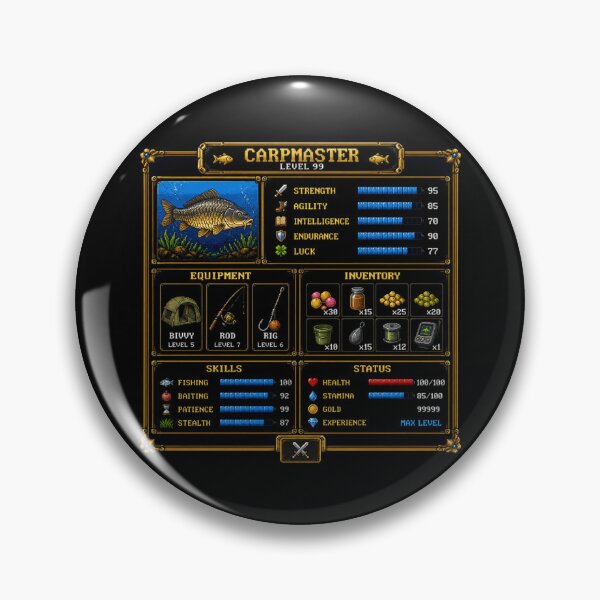 Item preview, Carpmaster Level 99 Retro Gaming RPG Fishing Parody designed and sold by GeekAnglerStore.