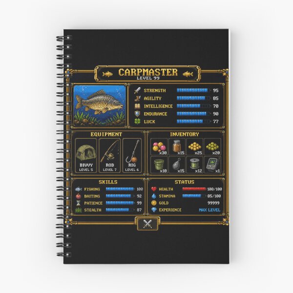 Item preview, Carpmaster Level 99 Retro Gaming RPG Fishing Parody designed and sold by GeekAnglerStore.