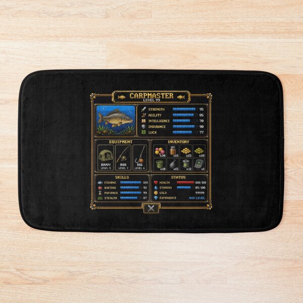 Item preview, Carpmaster Level 99 Retro Gaming RPG Fishing Parody designed and sold by GeekAnglerStore.