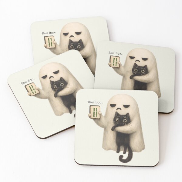Item preview, Bam Boo. Tile Player Halloween Ghost Mahjong Cat Spooky designed and sold by SunfullyYours.