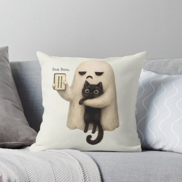 Item preview, Bam Boo. Tile Player Halloween Ghost Mahjong Cat Spooky designed and sold by SunfullyYours.