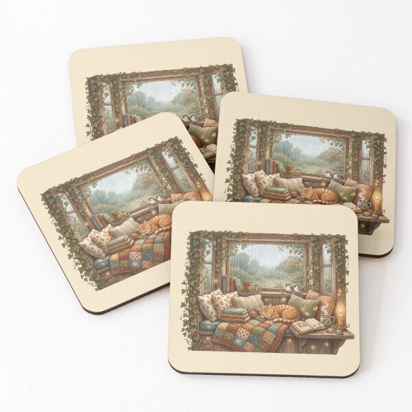 Item preview, Rainy Window Book Nook Cozy Cottagecore Illustration designed and sold by SebastianSpace.