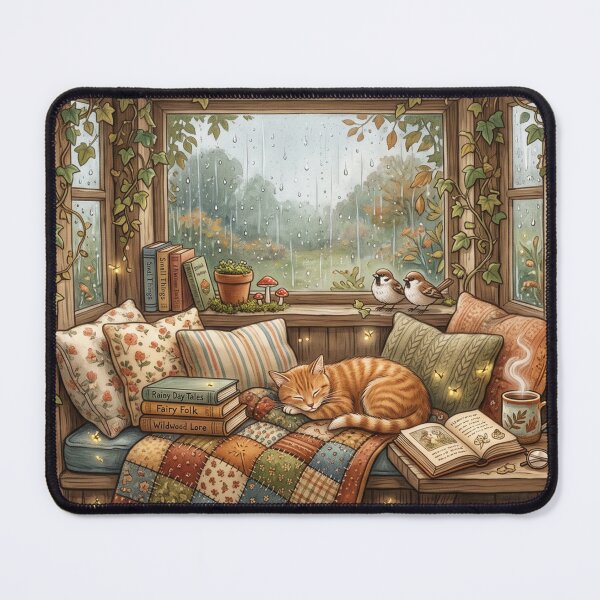 Item preview, Rainy Window Book Nook Cozy Cottagecore Illustration designed and sold by SebastianSpace.