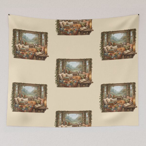 Item preview, Rainy Window Book Nook Cozy Cottagecore Illustration designed and sold by SebastianSpace.