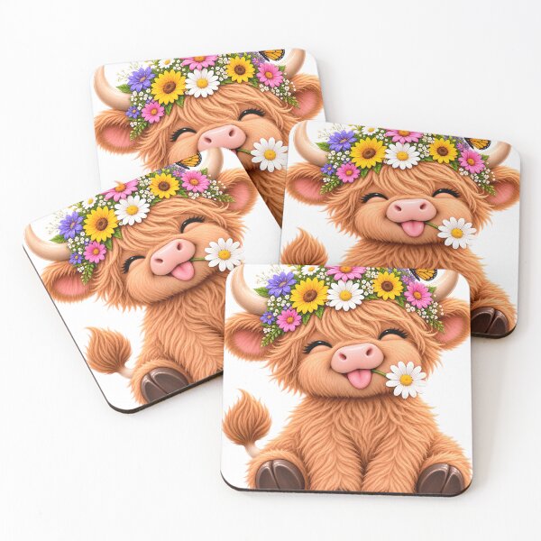 Item preview, Cute Highland Cow with Flower Crown designed and sold by TinyWeird.