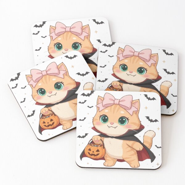 Item preview, Cute Vampire Cat with Pumpkin Candy Bucket designed and sold by Moody Vibes Studio.