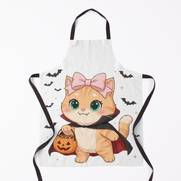 Item preview, Cute Vampire Cat with Pumpkin Candy Bucket designed and sold by Moody Vibes Studio.